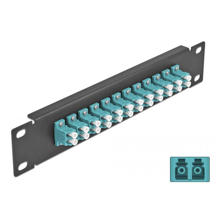 Delock 10 üvegszálas patch panel 12 portos LC Duplex vízkék 1U fekete (66768) (DE66768)