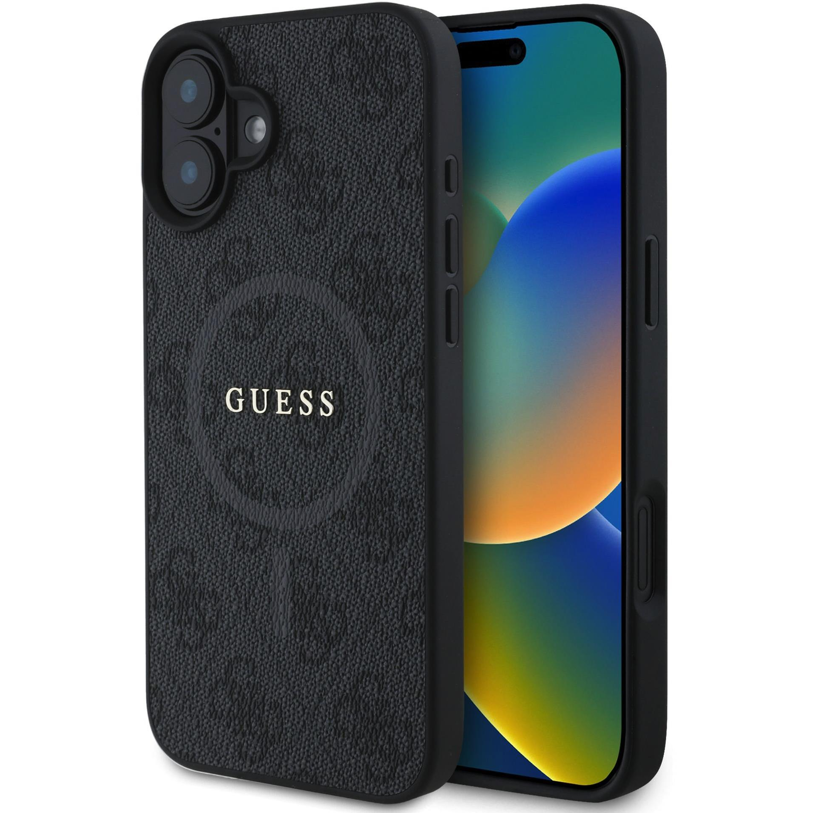 Guess PU Leather 4G Colored Ring MagSafe iPhone 16 Black tok (GUHMP16SG4GFRK)