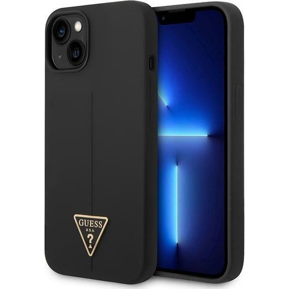Guess Silicone Triangle Apple iPhone 14 Plus hátlap tok, fekete (GUE2003)