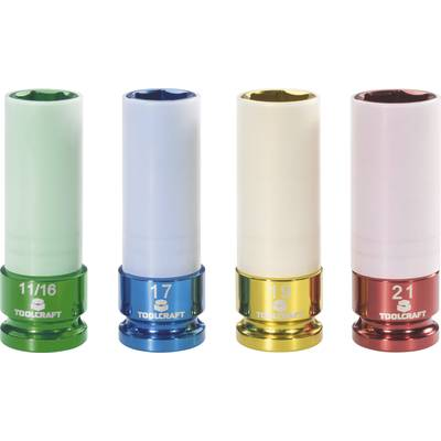 4 részes dugókulcs készlet 17/19/21/17.5 mm (11/16'' ), hossz 85 mm, TOOLCRAFT 821580 (821580)