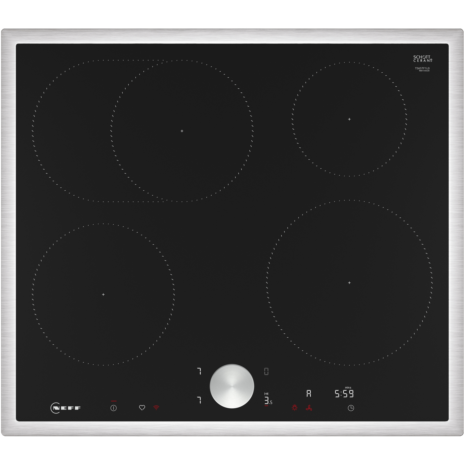 Neff T56STF1L0 főzőlap Fekete Beépített 60 cm Zónás indukciós főzőlap 4 zóna (T56STF1L0)