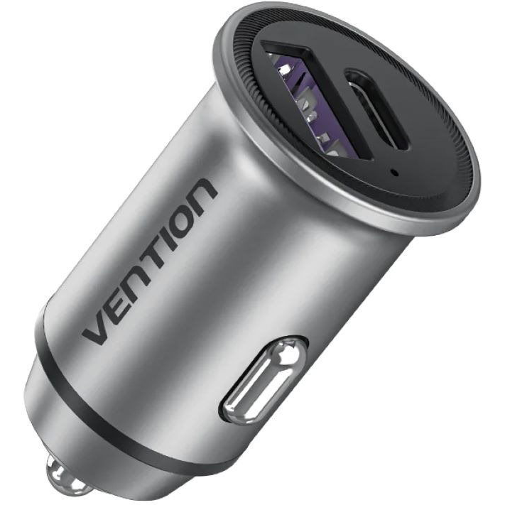 Vention Two-Port USB A+C (30 W/30 W) Car Charger Gray Mini Style Aluminium Alloy Type (FFFH0)