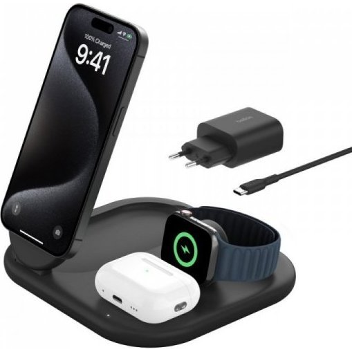 Bezdrátová nabíječka Belkin BoostCharge 3v1 Qi2 15W skládací MagSafe