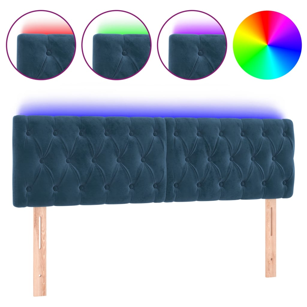 sötétkék bársony LED-es fejtámla 144 x 7 x 78/88 cm (3122000)