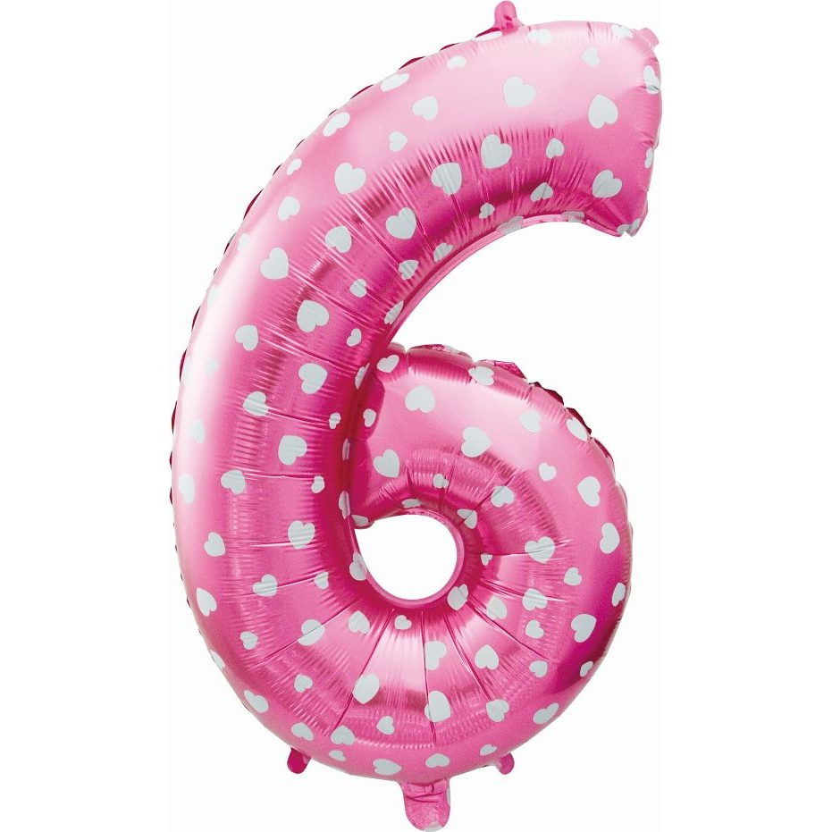 Szív Mintás 6-os Szám Fólia Lufi - 61 cm, Rózsaszín (HS-C26R6)