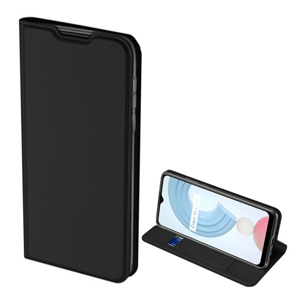 DUX DUCIS SKIN PRO tok álló, bőr hatású (FLIP, oldalra nyíló, bankkártya tartó, asztali tartó funkció) FEKETE [Realme C21Y] (5996591117430)