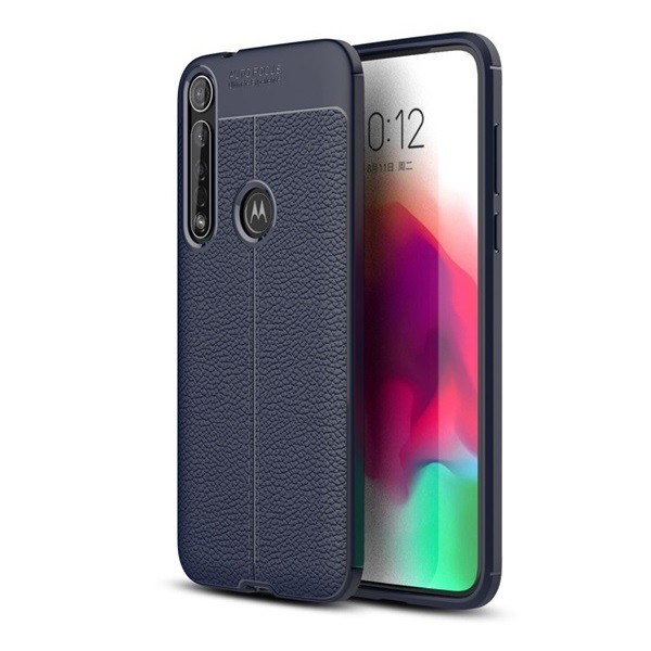 Motorola Moto G8 Plus, TPU szilikon tok, bőrhatású, varrásminta, sötétkék (G92955)
