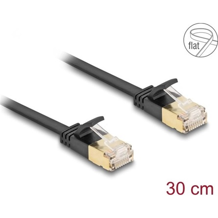 Cablu de retea RJ45 Cat.6A cu cablu Cat.7 Flat FTP 0.3m Negru, Delock 80343