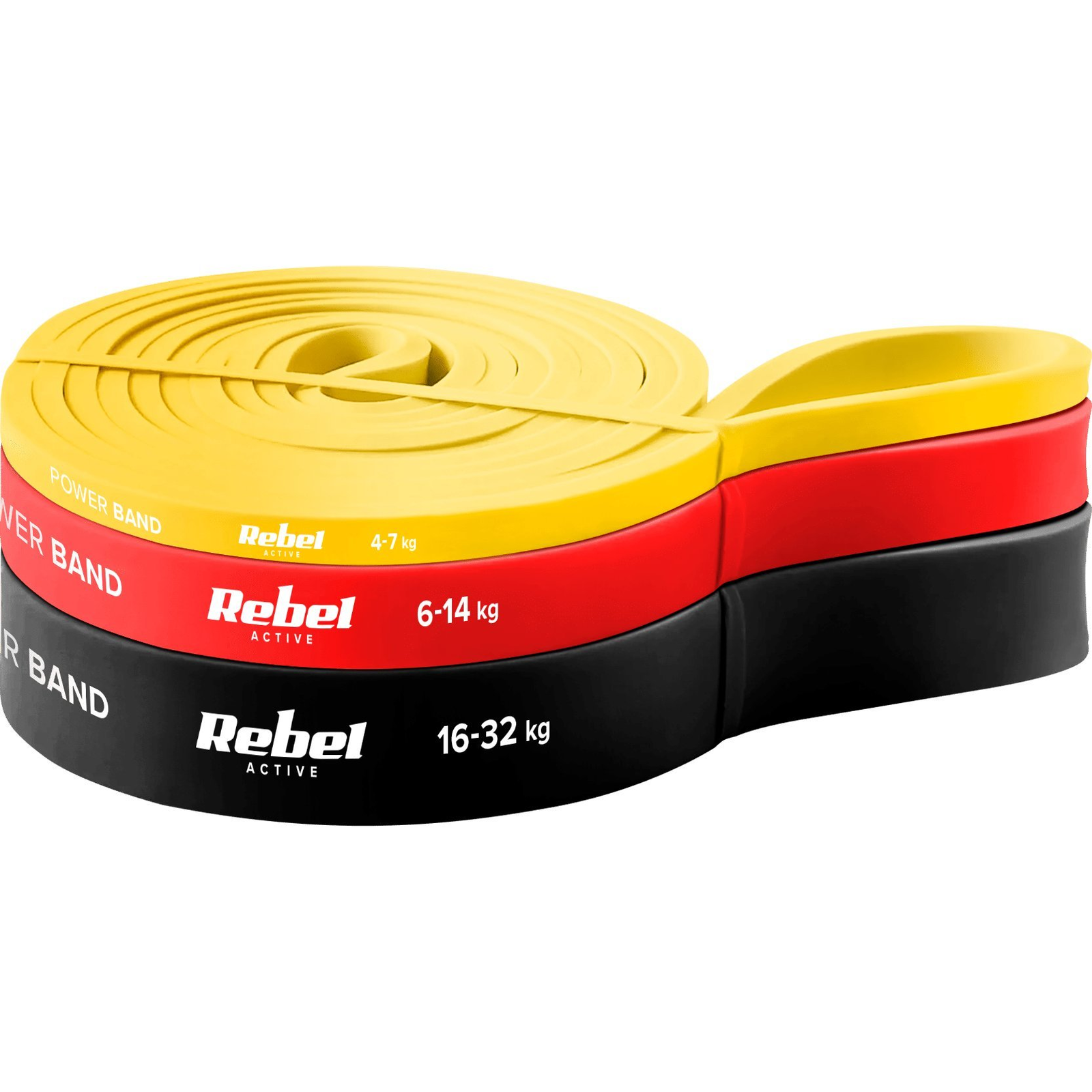 Latex Edzőgumikészlet - Power Band Pls-1, 4-32 kg, 3 Gumiszalag, Rebel Active (RBA-3000-S3)