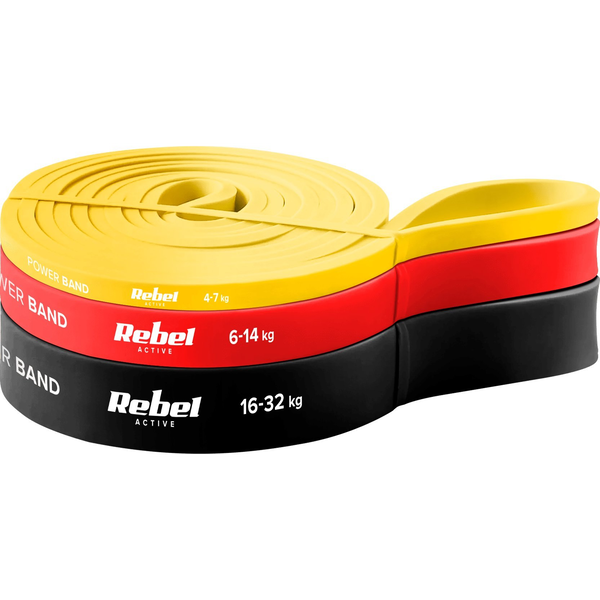 Latex Edzőgumikészlet - Power Band Pls-1, 4-32 kg, 3 Gumiszalag, Rebel Active