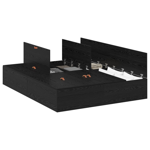 Ágy Tárolóval Fekete tölgy Fa kompozit Teljes/Francia Tárolás