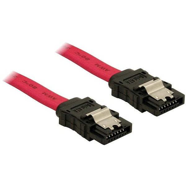 DeLock DL84301 cable SATA 3Gb/s 70cm-es összekötő kábel fém rögzítőkkel piros (DL84301)