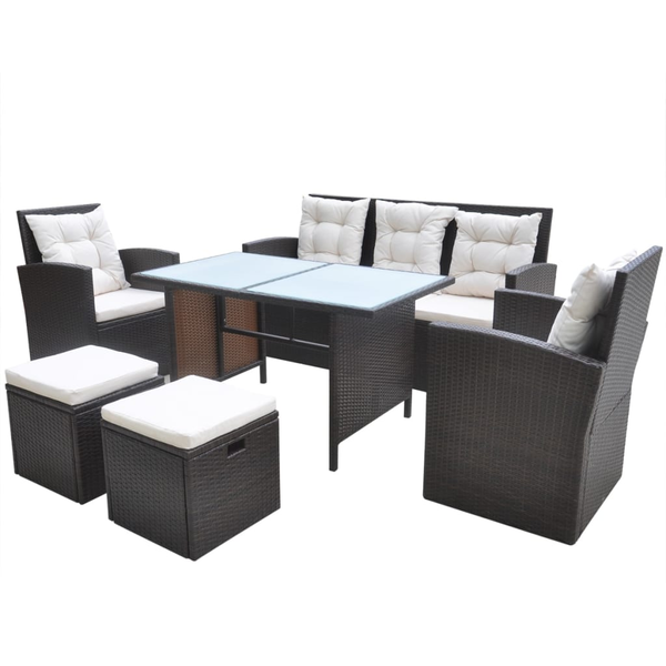 Set mobilier de exterior cu perne, 6 piese, maro, poliratan