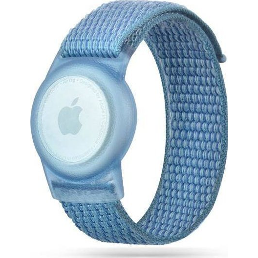 Apple AirTag szilikon tok + textíl pótszíj, nylon, állítható, csuklóra rögzíthető, TP Nylon, kék (9589046926082)