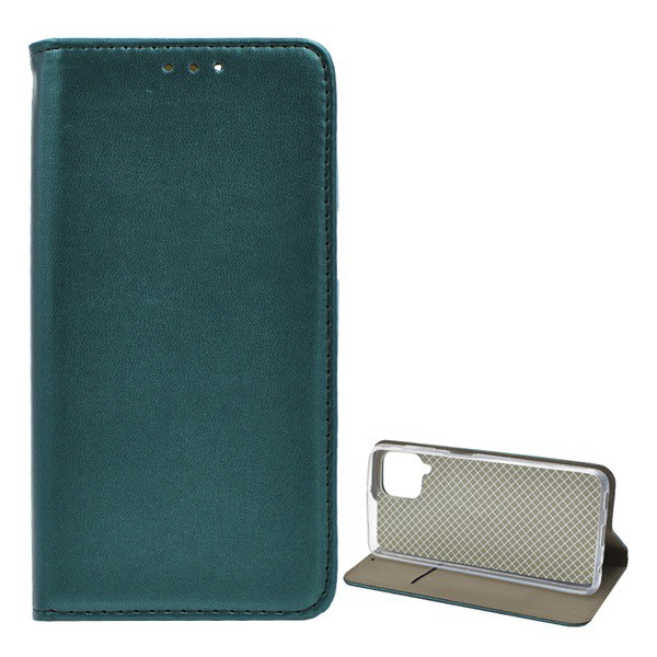 Tok álló, bőr hatású (FLIP, oldalra nyíló, asztali tartó funkció) SÖTÉTZÖLD [Samsung Galaxy A22 4G (SM-A225)] (5996591124599)