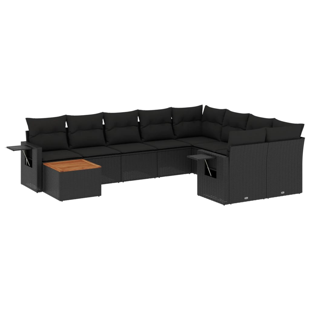 10 részes fekete polyrattan kerti ülőgarnitúra párnákkal (3257056)