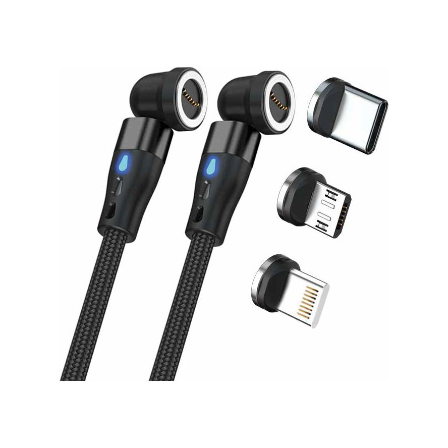 RealPower 439648 USB-C/Lightning/USB-B apa - USB-C/Lightning/USB-B apa 2.0 Adat és töltő kábel - Fekete (1m) (439648)