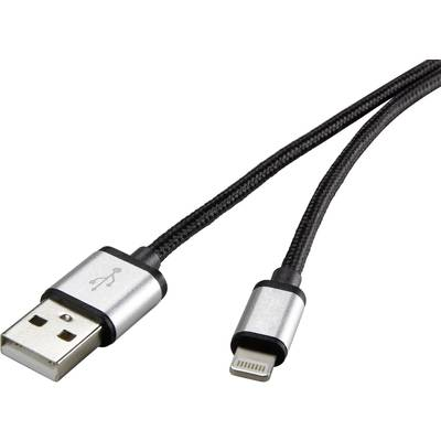 Renkforce USB 2.0 Csatlakozókábel [1x USB 2.0 dugó, A típus - 1x Apple Dock dugó Lightning] 3.00 m Sötétszürke Gesleeved
