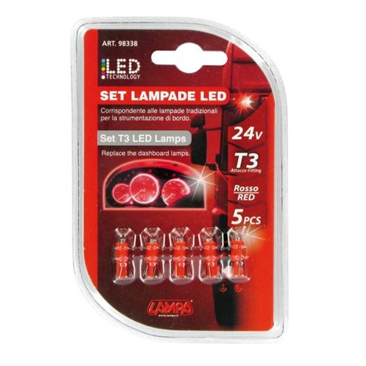 Lampa 24V T3, 1 LED dióda, piros színű, 5db (0198338) (LA0198338)