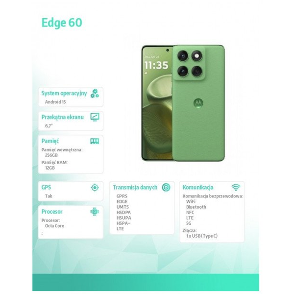 Motorola edge 60 16,9 cm (6.67") Kettős SIM Android 15 5G USB C-típus 12 GB 256 GB 5200 mAh Zöld