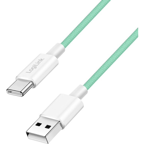 Logilink USB 2.0 Typ-C Kabel C/M > A/M, Nylon, 60W grün 1,5m