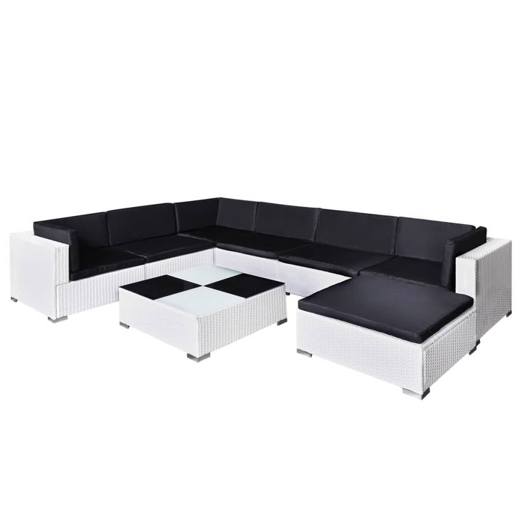 8-részes fehér polyrattan kerti bútorszett párnákkal (41265)