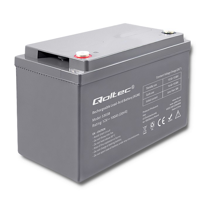 Qoltec 53038 12V/100Ah UPS Akkumulátor - Szürke (53038)