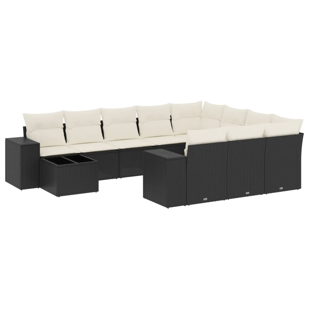 11 részes fekete polyrattan kerti ülőgarnitúra párnákkal (3255463)