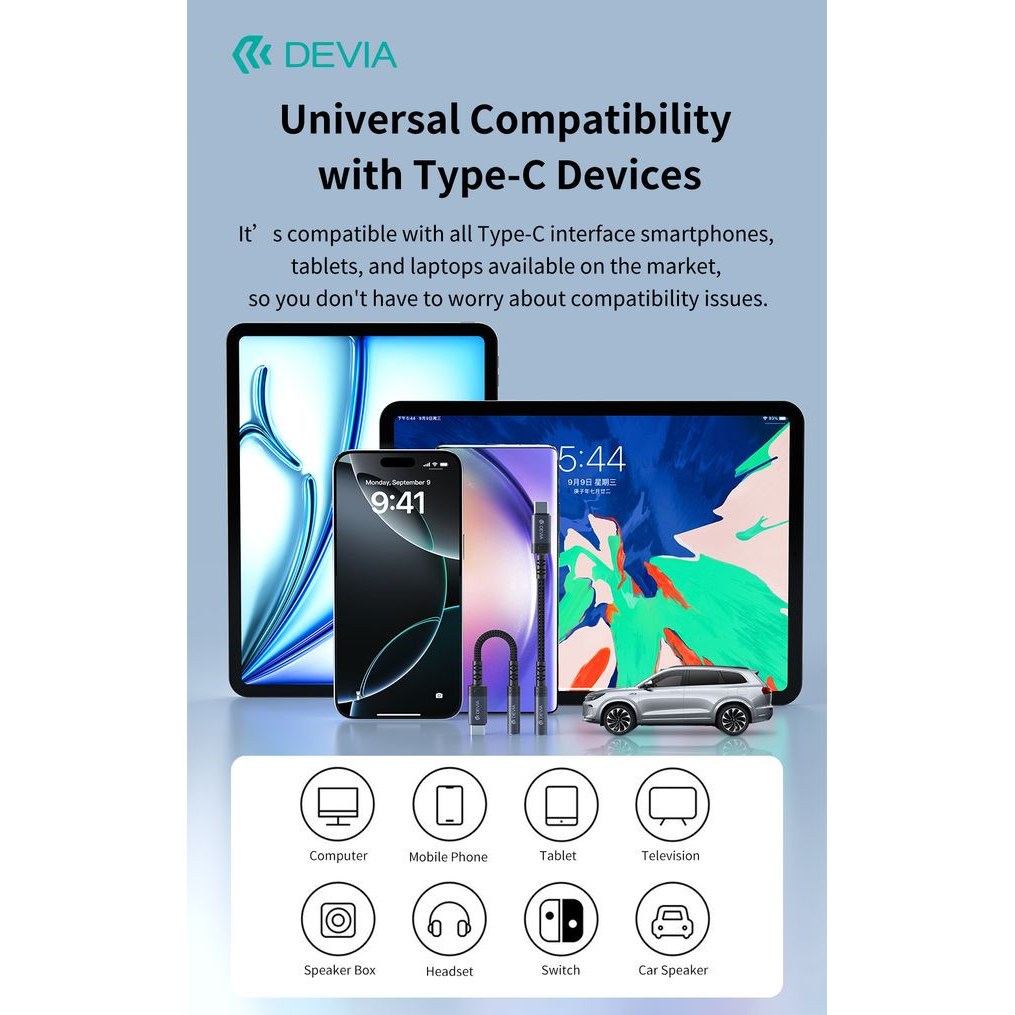 Devia Ipure Series Type-C/AUX 3,5 mm audió adapter - fekete (ST111165)