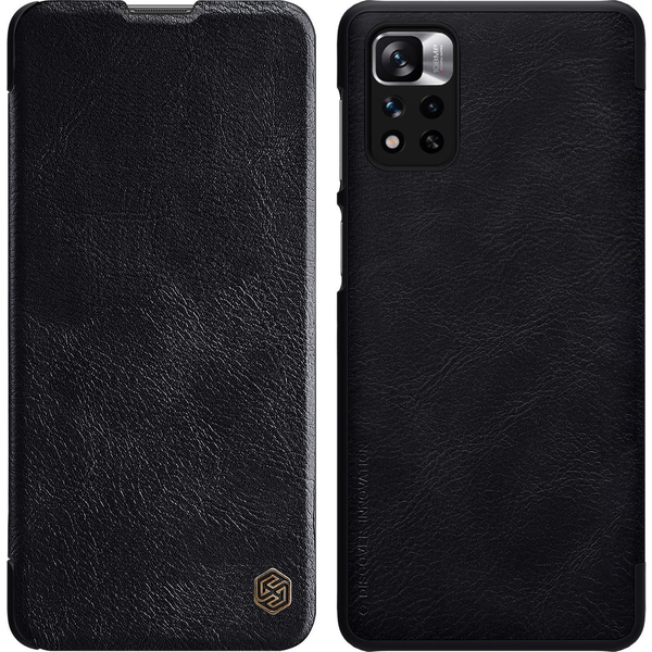 Nillkin QIN tok álló, bőr hatású (FLIP, oldalra nyíló, kártyazseb) FEKETE Xiaomi Poco X4 5G NFC / Redmi Note 11 Pro Plus 5G (GP-111677)