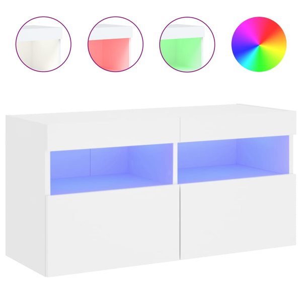 Comodă TV de perete cu lumini LED, alb, 80x30x40 cm
