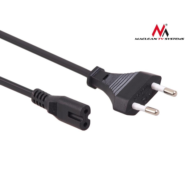 Maclean MCTV-809 2 tűs EU tápkábel 1.5m - Fekete