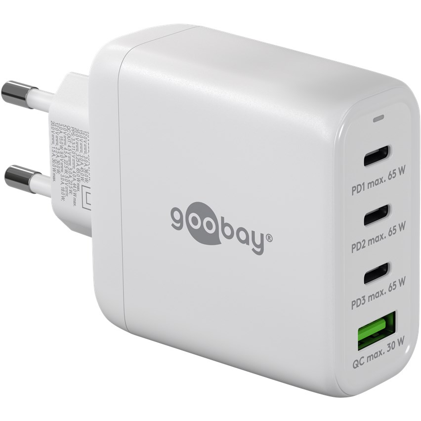 Goobay 64822 USB-A / 3x USB-C Hálózati töltő - Fehér (65W) (64822)