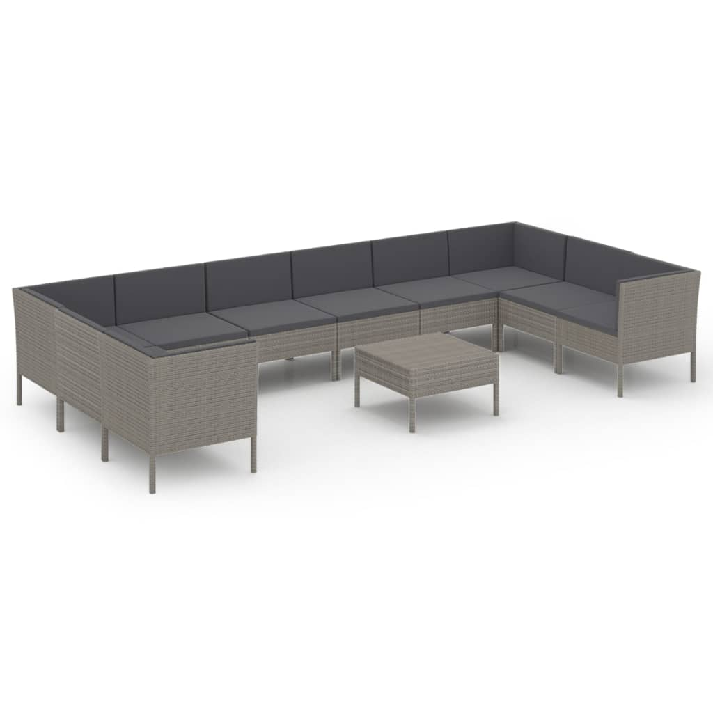 11 részes szürke polyrattan kerti ülőgarnitúra párnákkal (3094634)