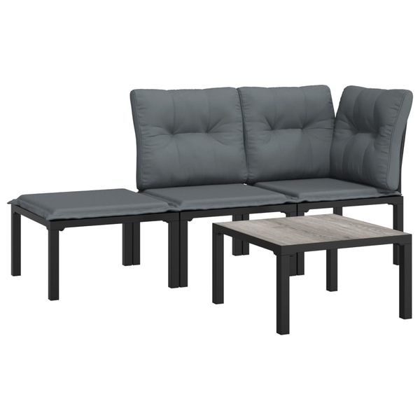 Set mobilier de grădină, 4 piese, negru și gri, poliratan