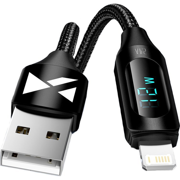 iPhone USB-A - Lightning kabel z LED zaslonom 2.4A 1m črn