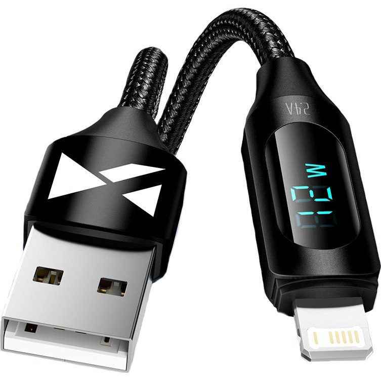Wozinsky WUALC1 USB-A Kábel-Lightning LED Kijelző 2.4A 1 m-Fekete (5907769308451)