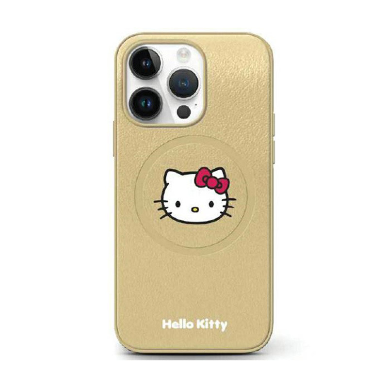 Hello Kitty MagSafe Kitty Head iPhone 14 Pro Keménykeretes bőr telefon tok - Gold (HKHMP14LPGHCKD)