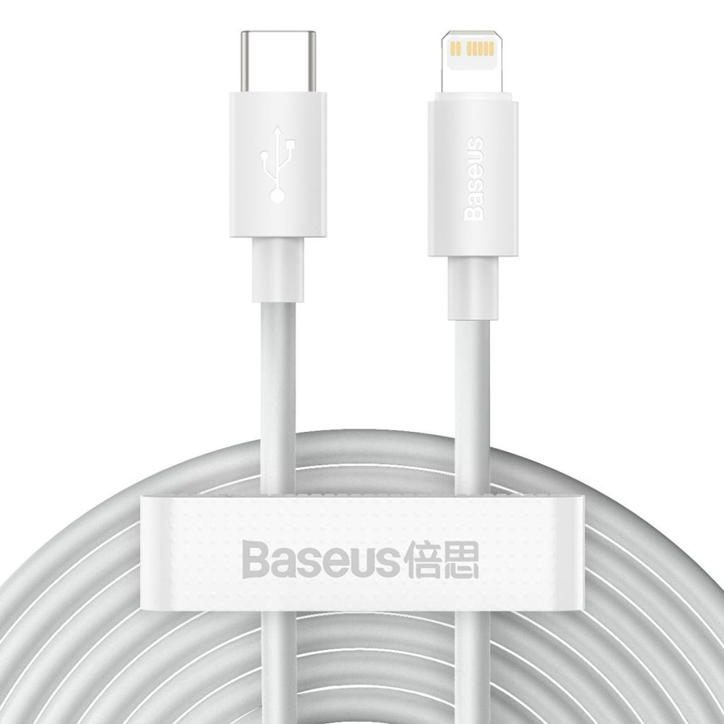 Baseus Simple Wisdomhoz USB-C, Lightning kábel, PD, 20W, 1,5m, 2db, fehér (TZCATLZJ-02) (TZCATLZJ-02)