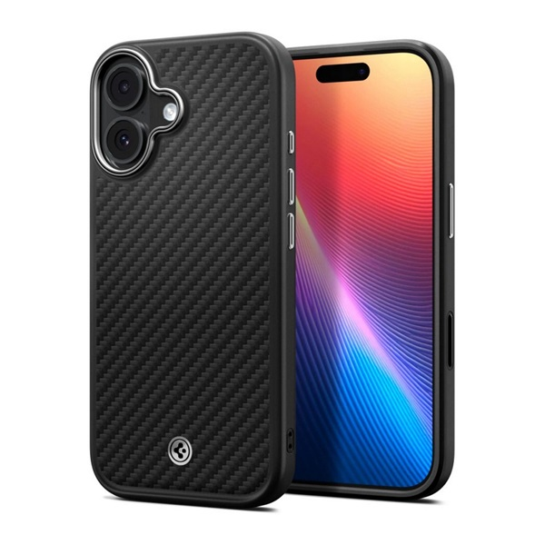 Spigen ENZO ARAMID telefonvédő (Magsafe, karbon minta) FEKETE/EZÜST Apple iPhone 17 (ACS09989)