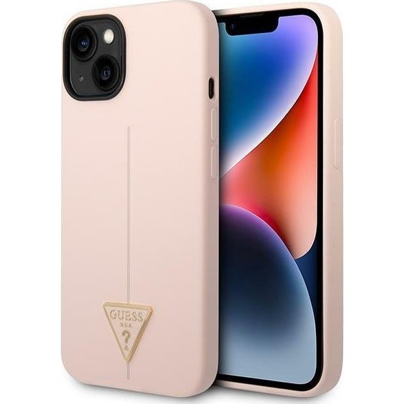 Guess Silicone Triangle Apple iPhone 14 hátlap tok, pink (GUE2024)