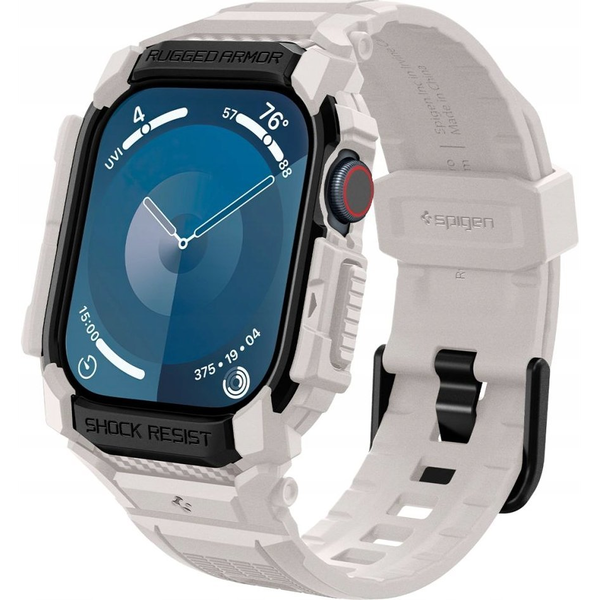 Apple Watch Series 10 46 mm SPIGEN RUGGED ARMOR PRO Pótszíj Egyedi Méret, Ütésállóság + Szilikon Keret, Bézs