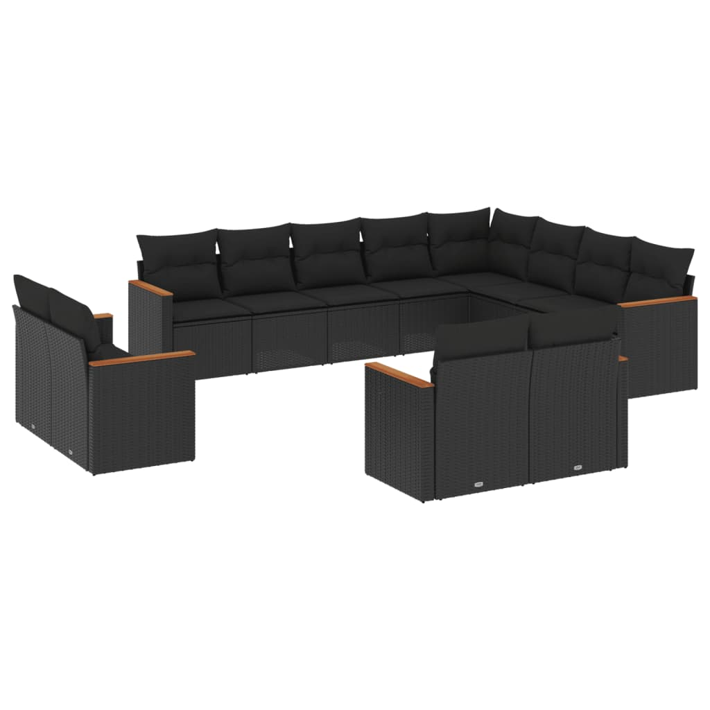 12 részes fekete polyrattan kerti ülőgarnitúra párnákkal (3258912)