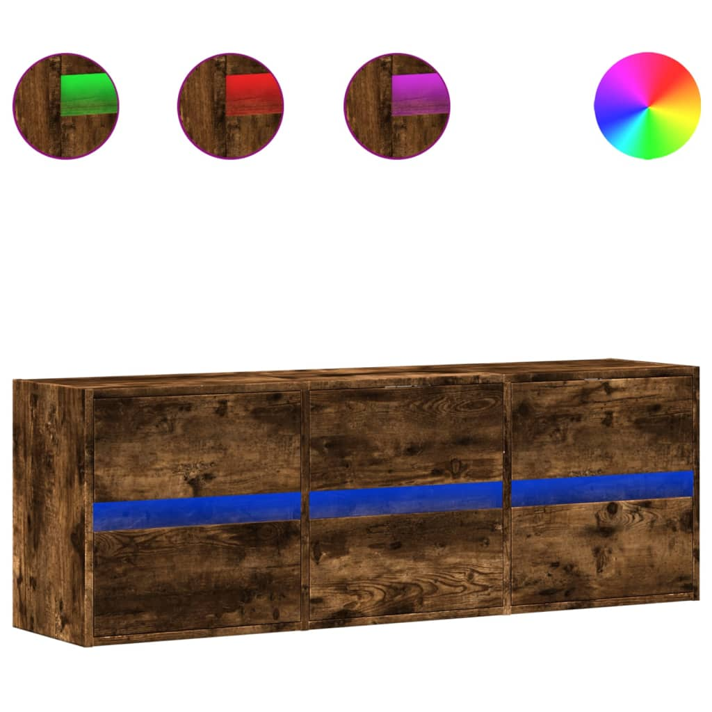 füstös tölgy színű fali TV-szekrény LED-ekkel 130x31x45 cm (852303)