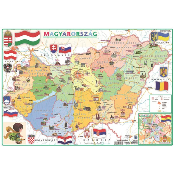 Stiefel "Magyarország közigazgatása / Színes vaktérkép" A3 könyökalátét