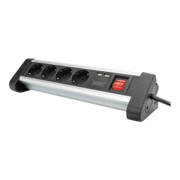 Digitus DA-70614 220V hálózati elosztó 2x USB port asztalra fogatható 1.5m - Fekete/Ezüst