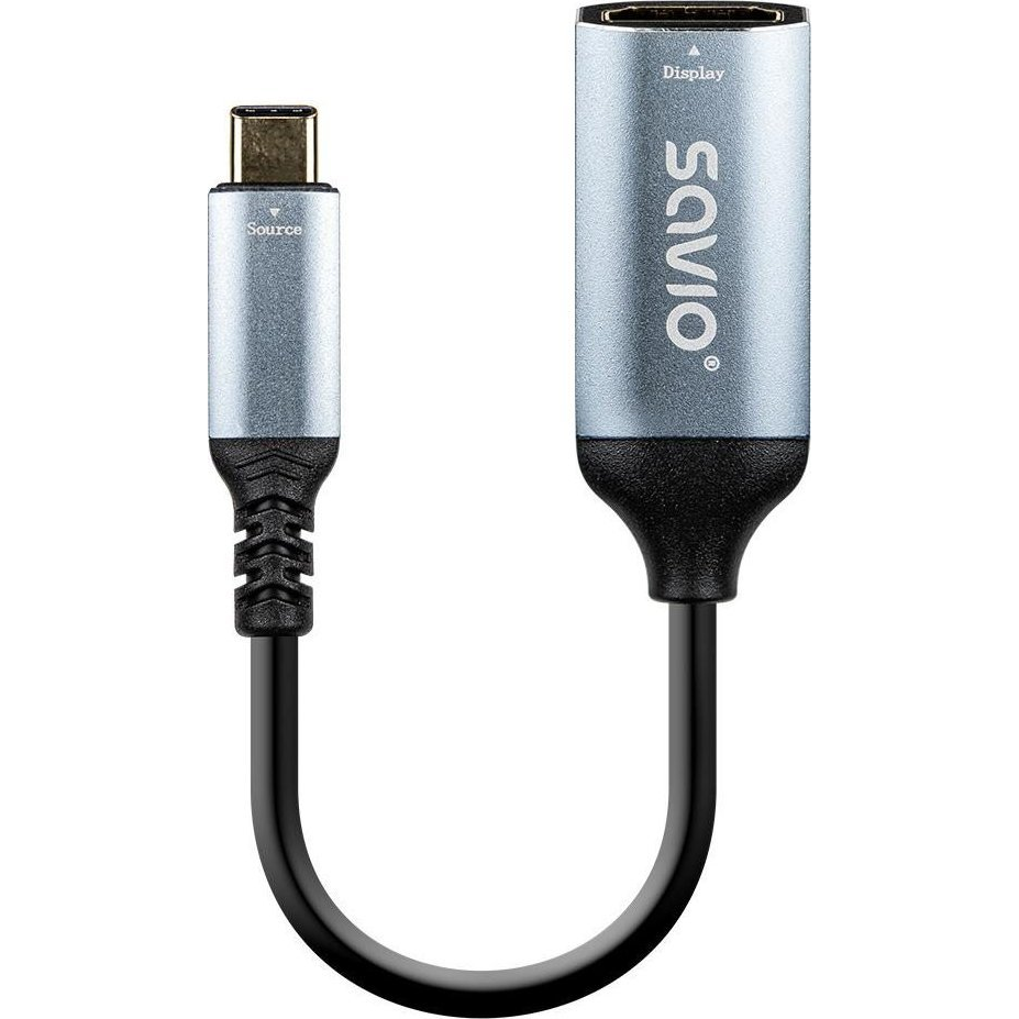 Savio AK-78 Videó Átalakító Kábel - 0,015 m USB C-Típus HDMI Fekete, Ezüst (SAVAK-78)