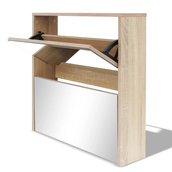 vidaXL Szafka na buty z 2 półkami i lustrem, kolor dębu, 63x17x67 cm
