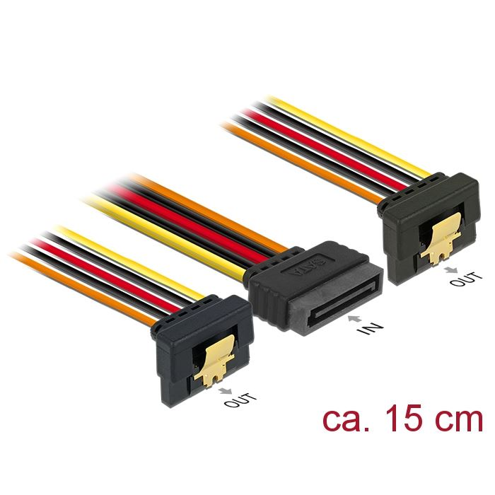 Delock 15 pin-es SATA kábel bemeneti zár funkcióval > 2 db 15 pin-es SATA tápcsatlakozó (60145) (DE60145)