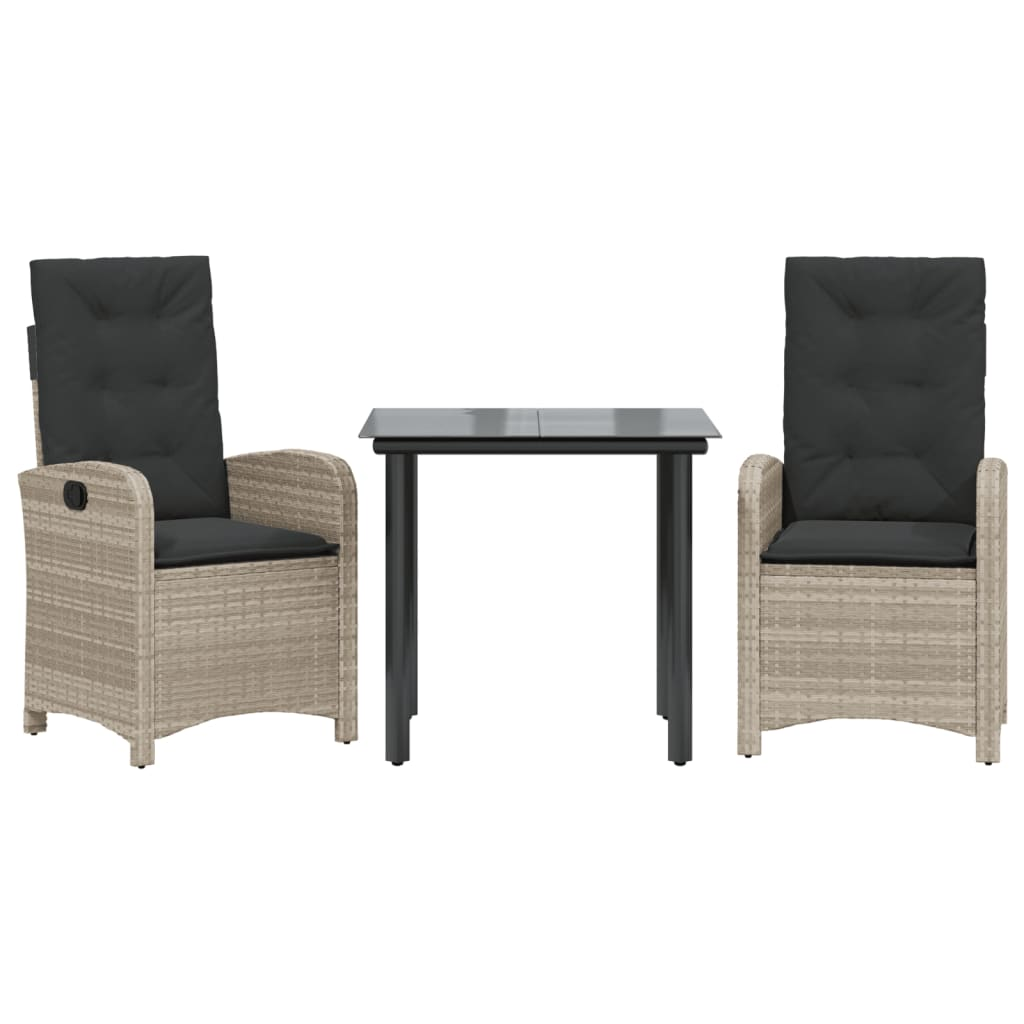 3részes világosszürke polyrattan kerti étkezőgarnitúra párnával (3212420)